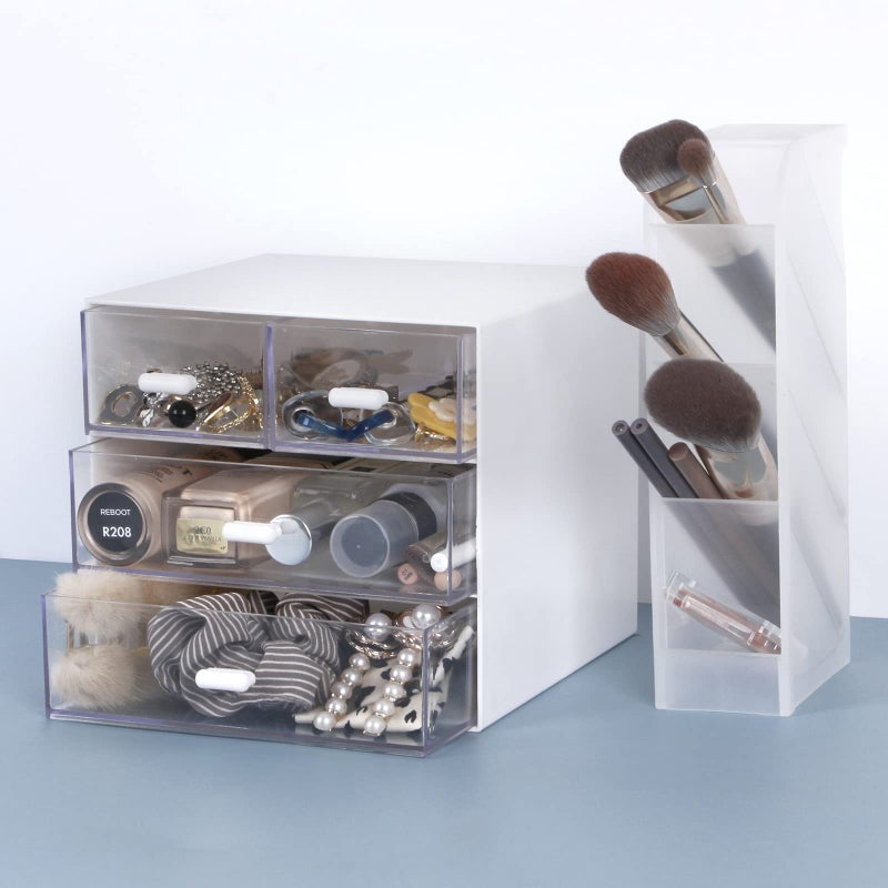 Zyners Desk Organizer with Drawer  Office Organizer with 4 Drawers  Desk Storage Box for  Desktop  Dressing table  Office  School  Home  Plastic Box and 4 Acrylic Drawers(White) - Image 5